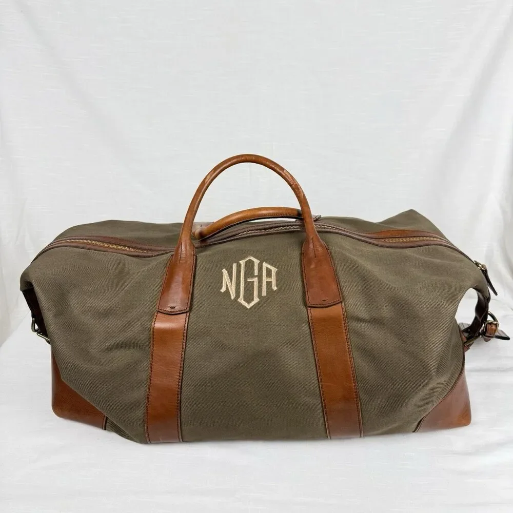 Polo Ralph Lauren Duffle Bag Safari XL Green Canvas Leather  (23 x 12 x 10)